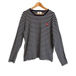 Double V Wood Wood Mel Long Sleeve Navy Blue Striped Organic Cotton T-Shirt XL